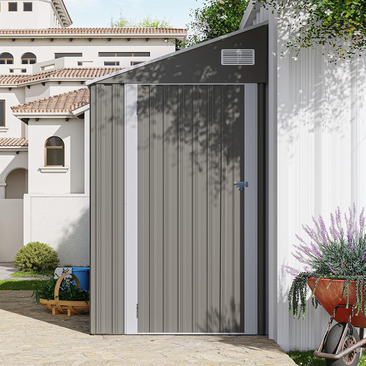 Outdoor Metal Storage Shed with Lockable Doors & Air Vents - Compact Garden Tool & Bike Shed for Backyard, Patio, Lawn - Durable Outdoor Storage Solution
