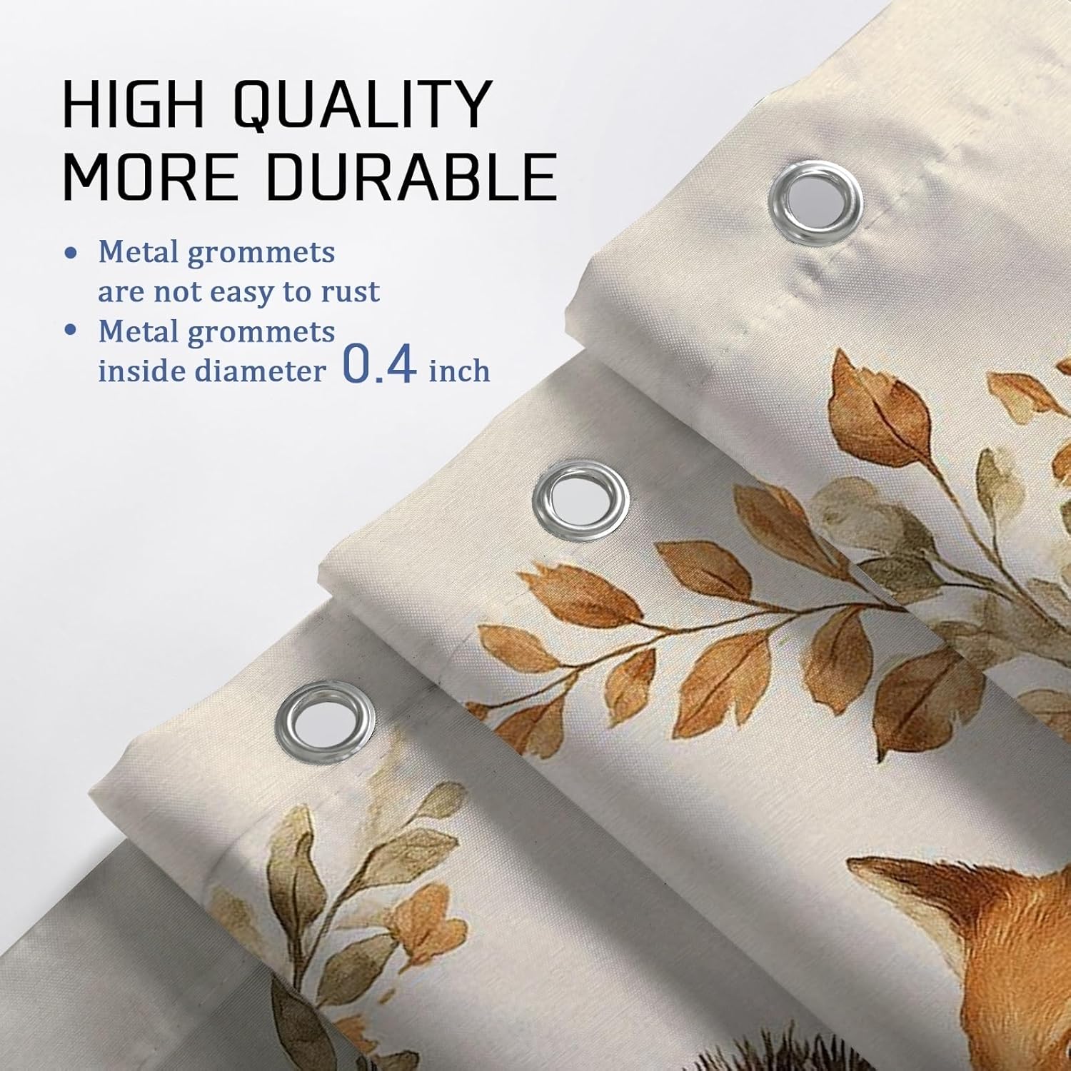 4Pcs Cute Animal Shower Curtain Set, Brown Beige Hedgehog Fox Bath Mat Rugs Accessories for Bathroom Decor, Autumn Modern Waterproof Shower Curtain with Hooks 72x72 Inch
