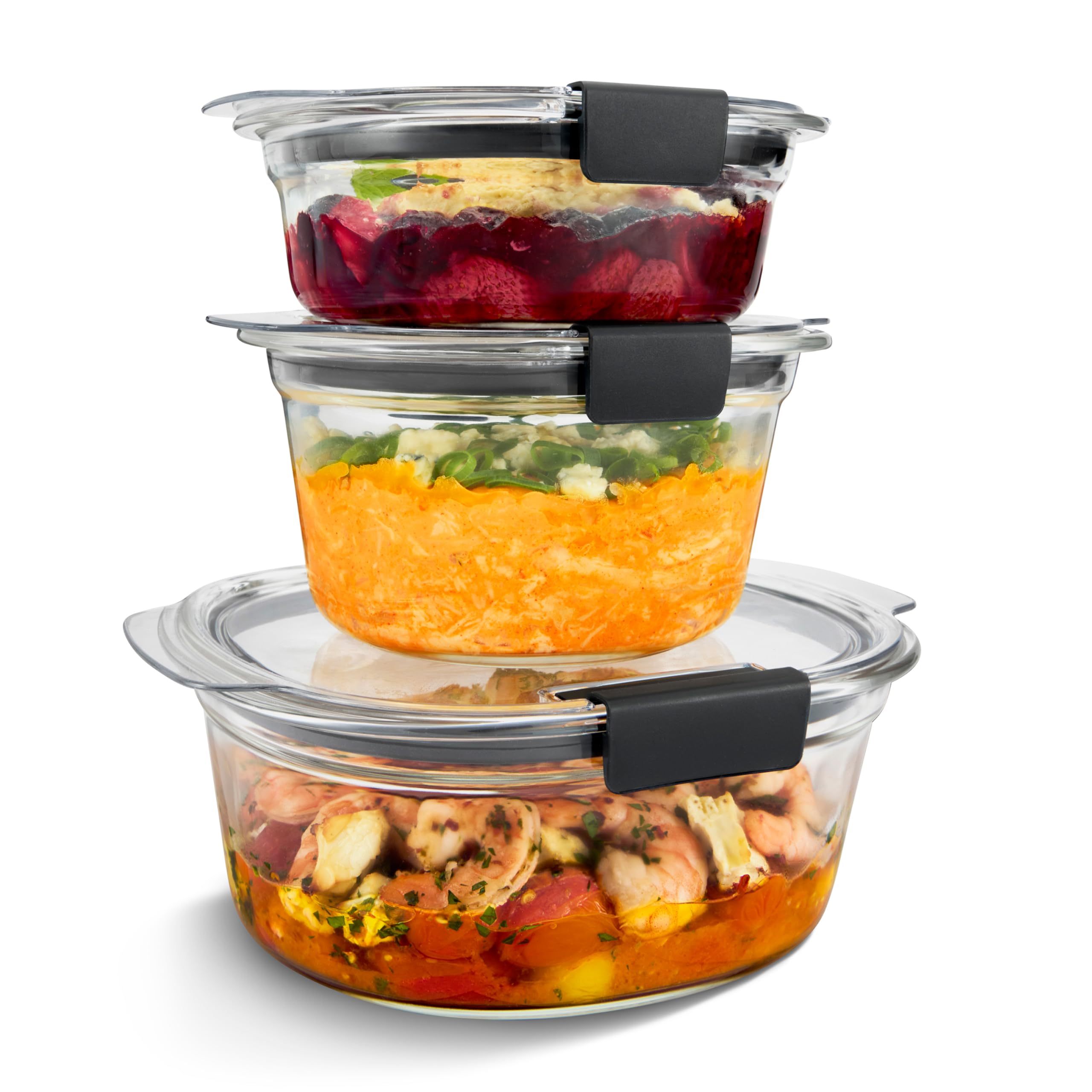 Brilliance® Glass Round Leak-Proof 6-Piece Set Food Storage Containers, Food Containers w…