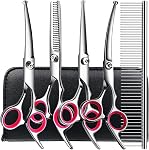 Professional Dog Grooming Scissors Kit 6 in 1, Dog Grooming Scissors with Safety Round Tips, Titanium Coated Grooming Scissors Kit for Dogs, g