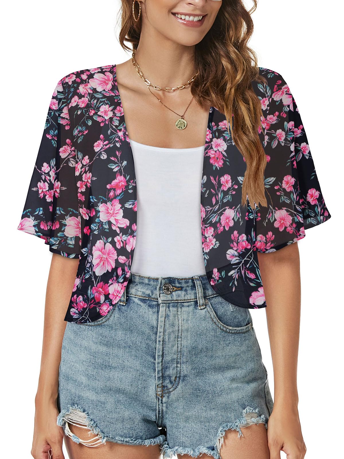 Women Shrug Chiffon Cardigan Open Front Short Sleeve Sheer Bolero for Dress | Lightweight Cropped,Loose Fit,Mesh Cover Up,Shawl Evening Dresses,Summer Outfits