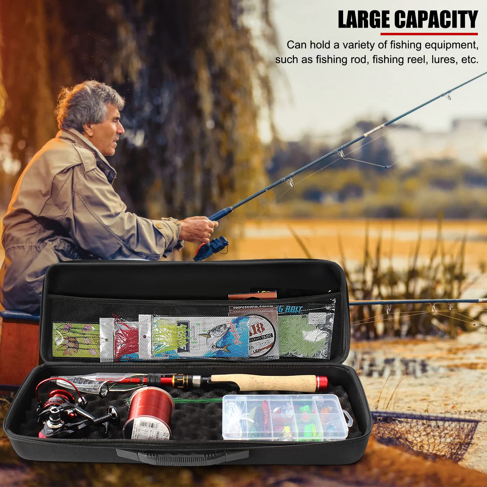 EVTSCAN Portable Waterproof Hard EVA Case for Fishing Tackle Storage