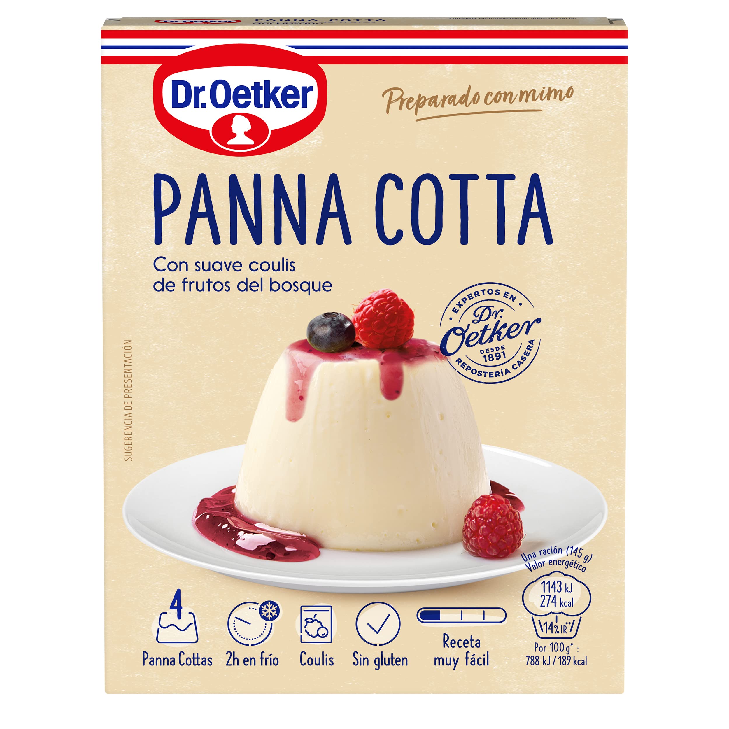 Dr. Oetker Panna Cotta Con Salsa De Frambuesa, 110 g