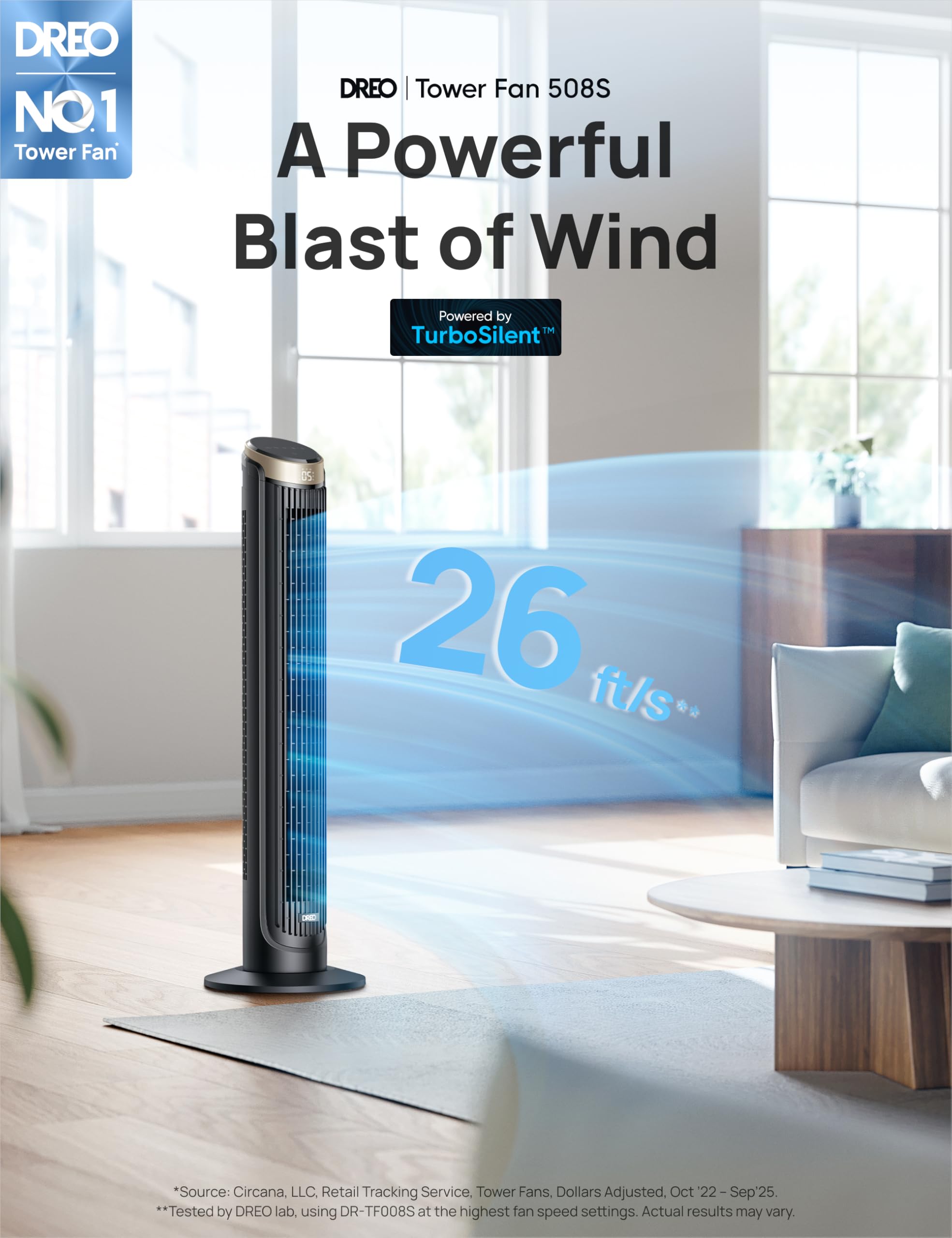 Amazon | Dreo 扇風機 タワーファン 家庭用 屋内用 90°振動ファン 4