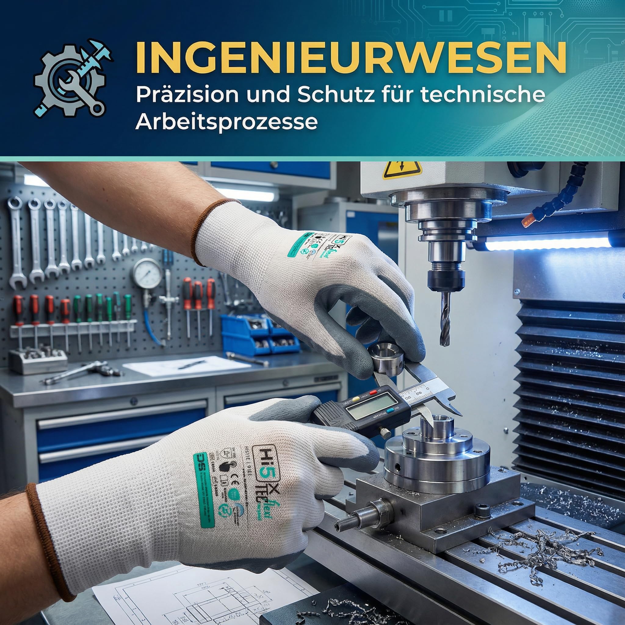 Hi5 X-FlexiTec Green Arbeitshandschuhe recycelt – 15G Polyester/Elasthan – Nitril-Mikroschaum-Beschichtung – EN 388: 4121X – Touchscreen – weiß/grau (120, M)