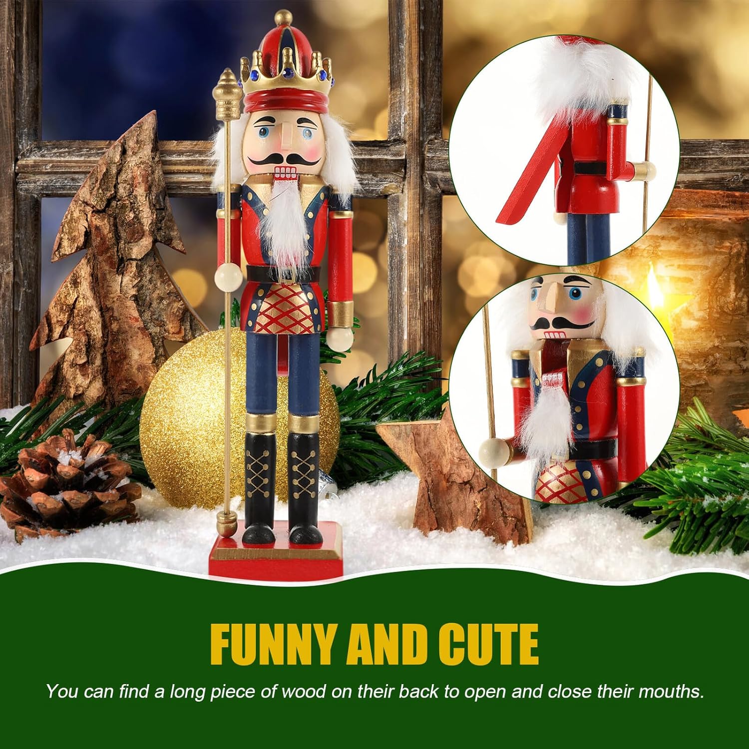 Abaodam Wooden Nutcracker Figure 30cm Traditional Holiday Nutcracker Puppet Crimson Monarch Christmas Party Decoration