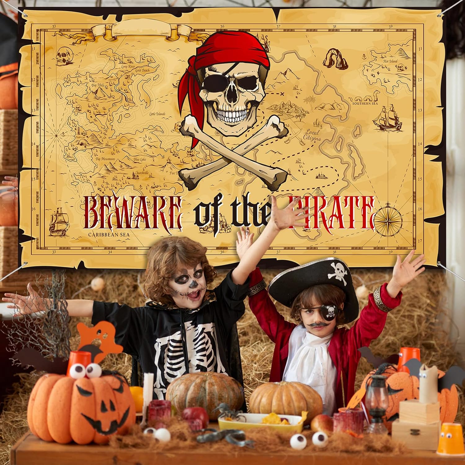 Breling Pirate Party Backdrop Pirate Treasure Map Background Nautical Theme Wall Hanging Map Banner Decoration for Kids Birthday Party Carnival Photo Booth Props Photography Supplies