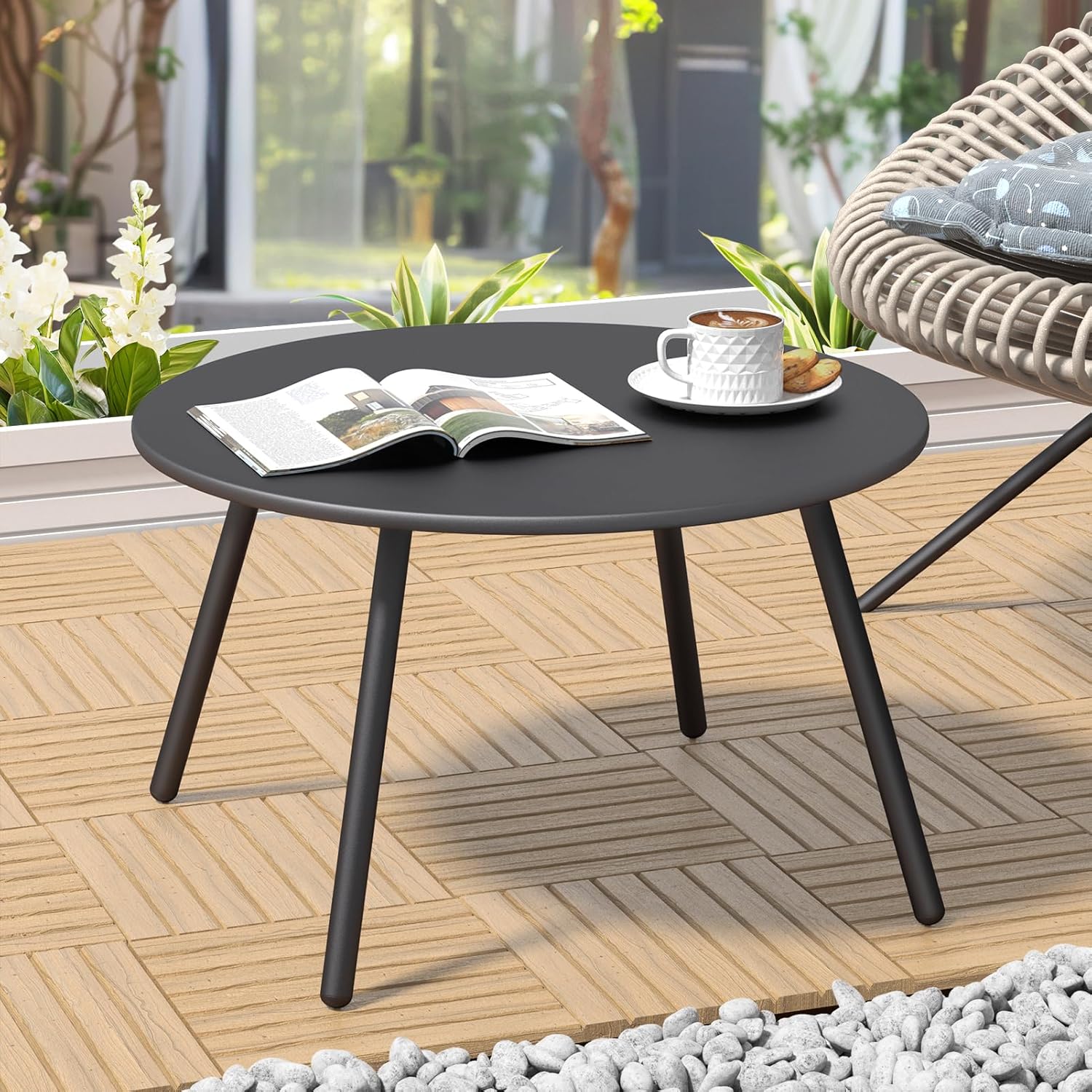 CHopetree 24" Round Metal Outdoor Side Coffee Table for