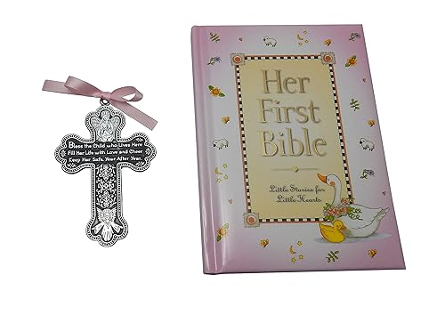 Miniatura 2 de Baby Girl First Bible y cruz de cuna de ángel guardián de bautismo de peltre de 4 pulgadas