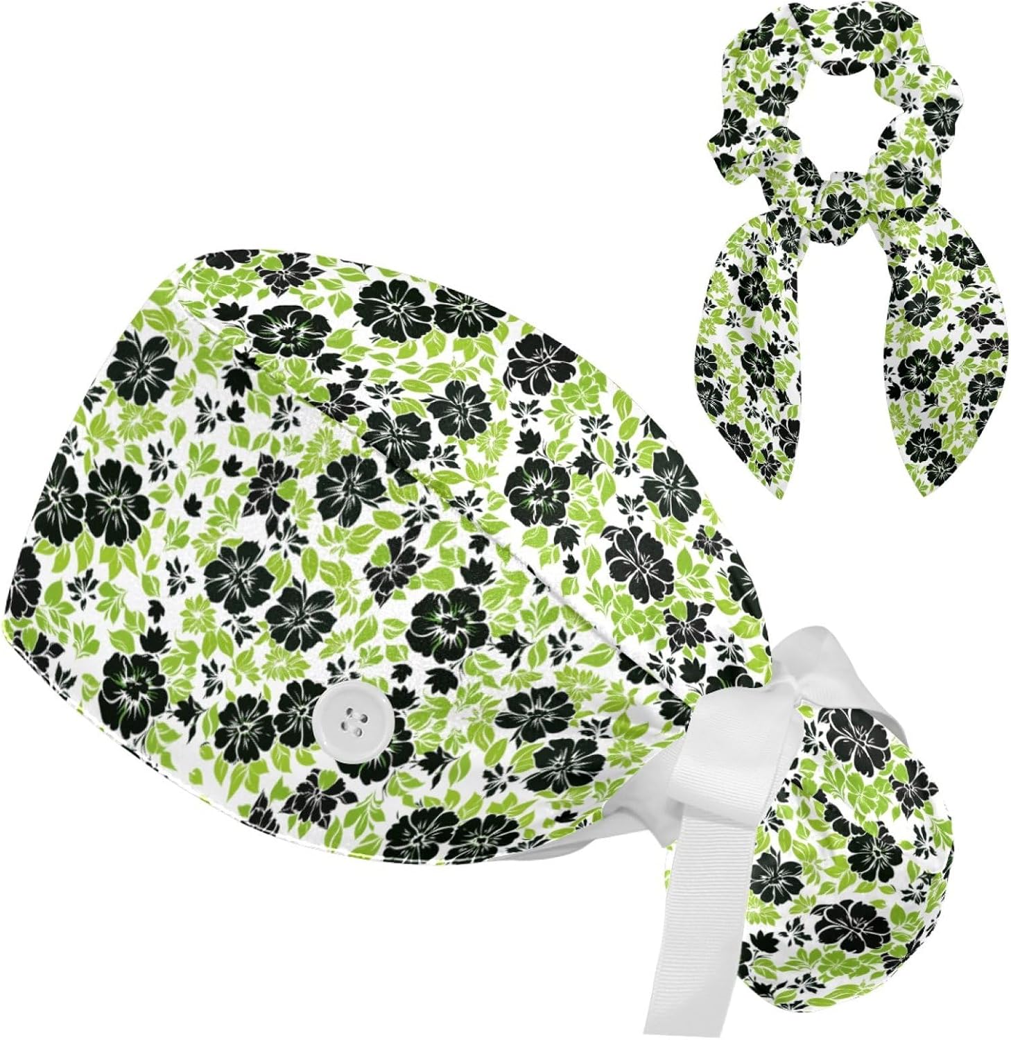 Scrub Cap with Ponytail and Buttons, Surgical Caps for Women with Long Hair