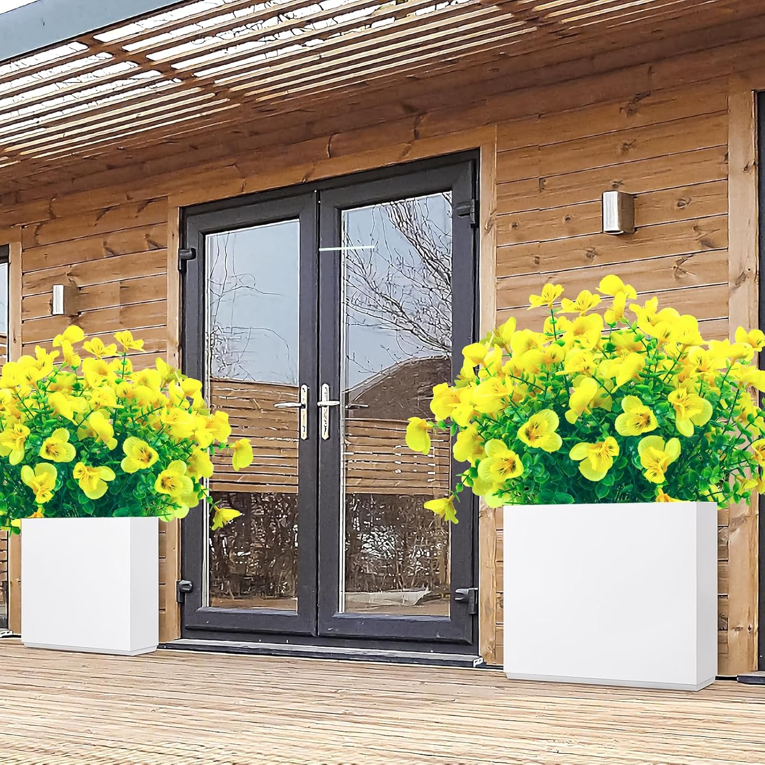 Artificial Flowers for Outdoor,Plastic Flowers for Outdoors,8 Bundles UV Resistant Fake Faux Flower for Outside Garden Yard Patio Décor(Yellow) - Image 4