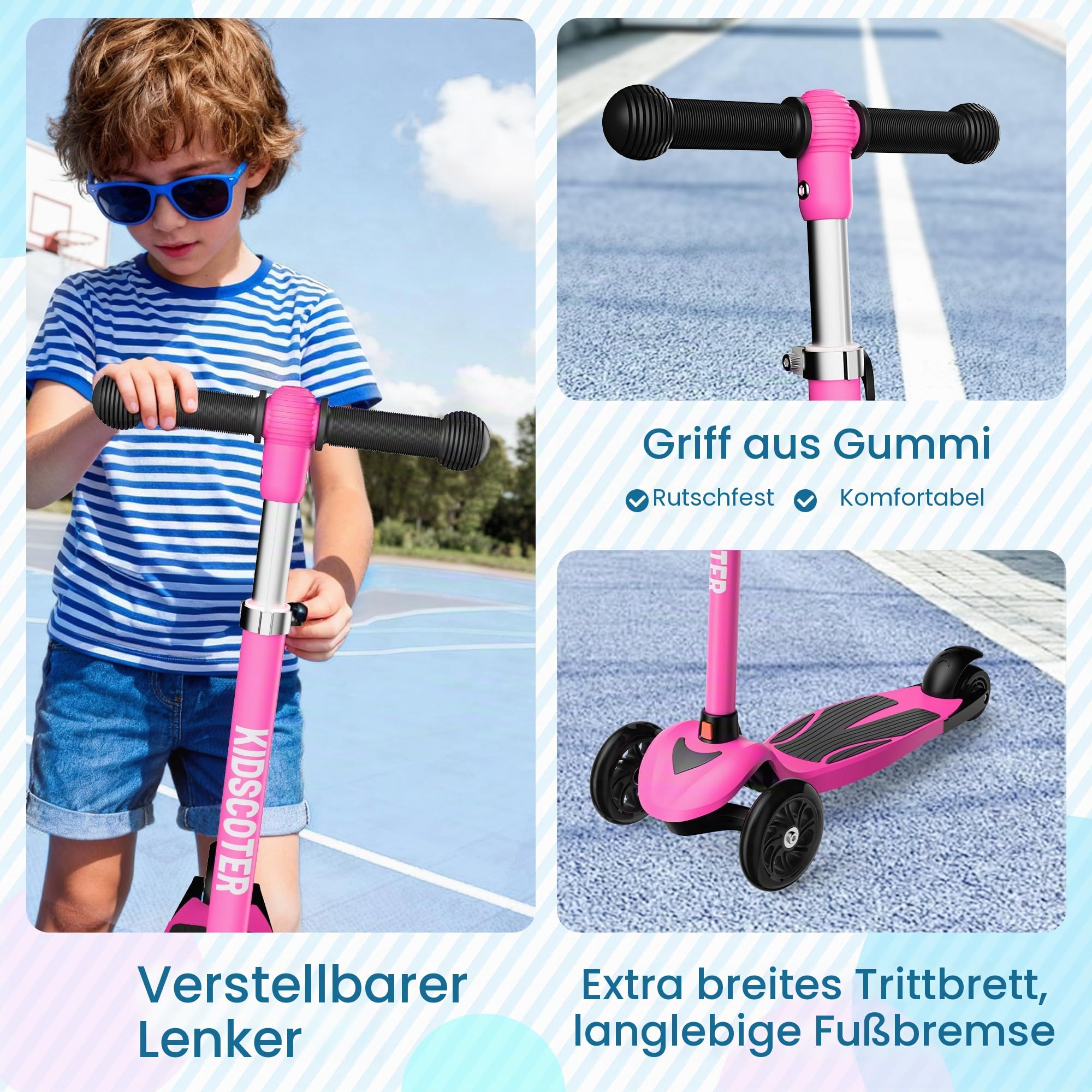 2-in-1 Kinder-Scooter für Kinder von 3-12 Jahren, 3 Räder Lean to Steer Scooter mit LED-Leuchträdern, Verstellbarer Lenker, faltbar & abnehmbar für Jungen & Mädchen