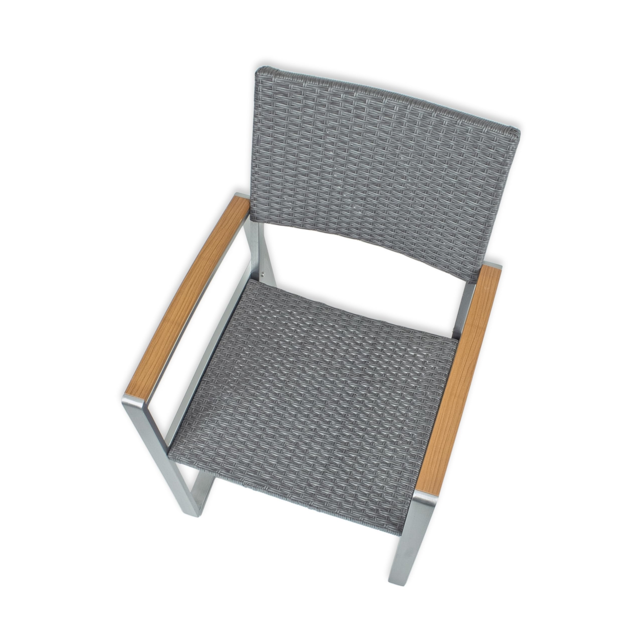 Schauer AVERNA Tischgruppe 7-tlg. – Gartenmöbel Set mit Tisch 160cm Granitoptik & 6 Freischwinger Stühle Kunststoffgeflecht | Aluminium pulverbeschichtet grau | Armlehnen Nonwood Teak-Optik | Terrasse
