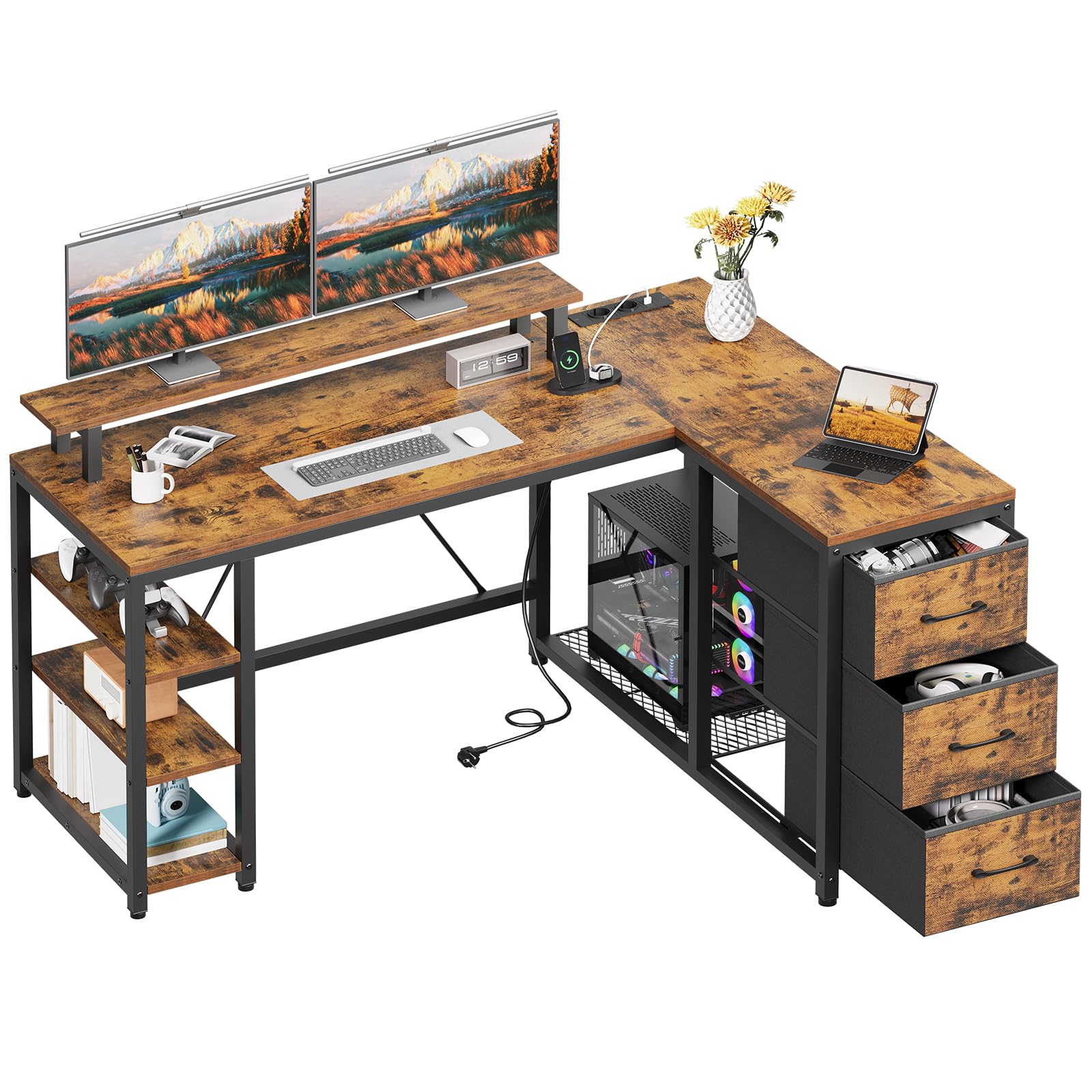 ralgend bureau d'angle l 3 tiroirs tissu