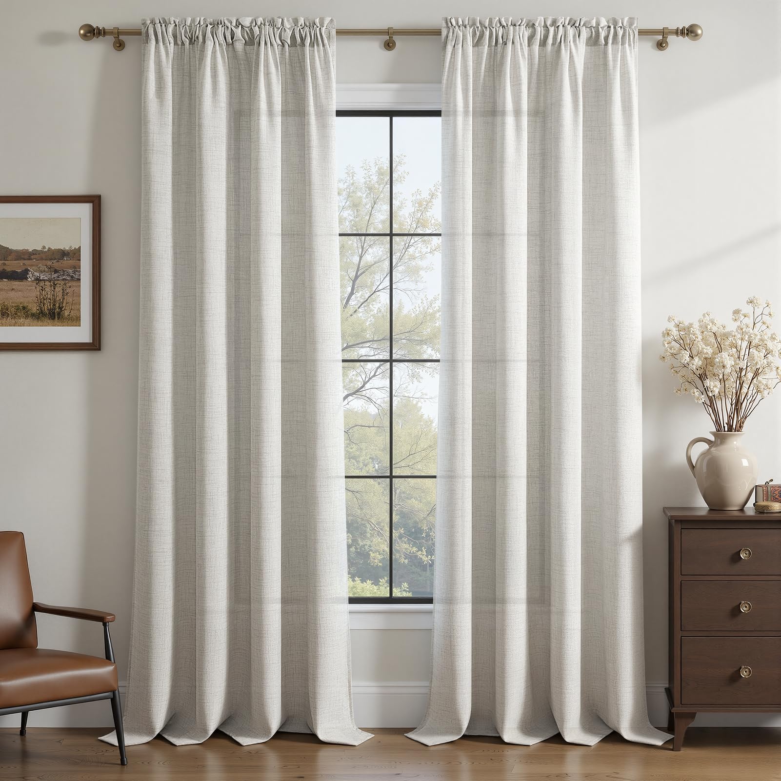 MRTREES Leinen Gardinen mit Stangendurchzug Leinenoptik Vorhang Halbtransparent，Moderne Vorhänge für Wohnzimmer Schlafzimmer Innen Deko Fenster