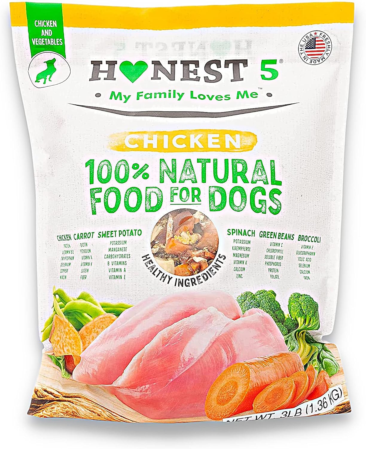 Honest5 - Human-Grade - Frozen Fresh Chicken & Broccoli Dog Food - Rich in Protein, Only 6 Human-Grade Ingredients, Promotes Strong…