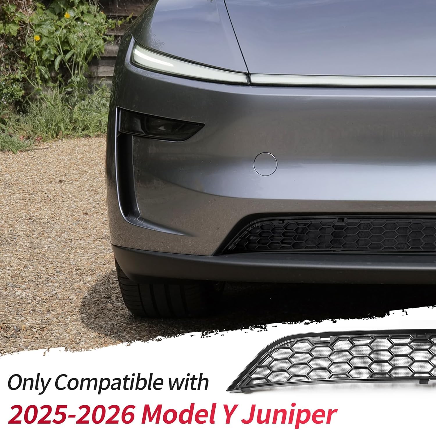AggAuto Grille Mesh Insert Compatible with Tesla Model Y Juniper 2025 2026, Front Air Inlet Vent Grille Inserts Cover Replacement, 2 Pcs Model Y Accessories Black
