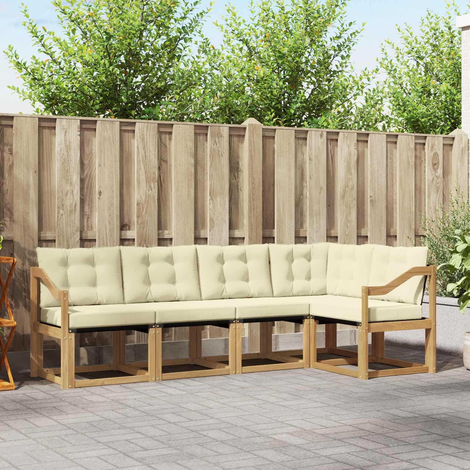Outdoor-Sofagarnitur mit Kissen 5 Stück Weiß Creme Massives Akazienholz Gartenmöbel Set Sitzgruppe für Terrasse Balkon Wohnzimmer Essbereich wetterfest modernes Design