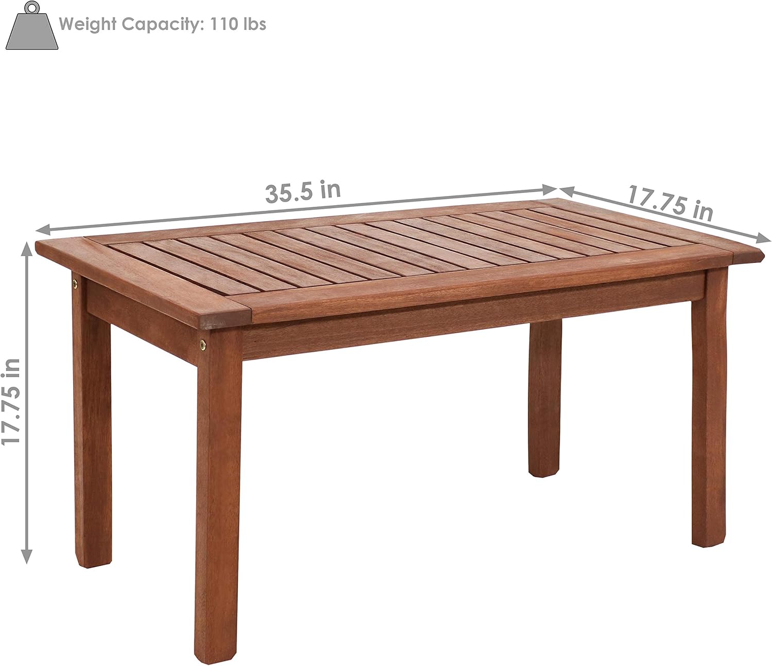 Sunnydaze Meranti Wood Coffee Table with Teak Oil Finish - 17.75 x 35.5 Inch Modern Rectangle Outdoor Center Table - Perfect Decorative Patio Furniture Accent for The Patio, Deck, Front Porch or Yard : Sunnydaze Decor: Patio, Lawn & Garden