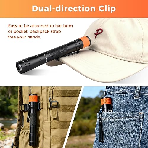 Miniatura 5 de KunHe Linterna LED recargable portátil de 180 lúmenes, paquete de 2 unidades, luz de bolsillo impermeable, modo único, fácil de usar con clip,