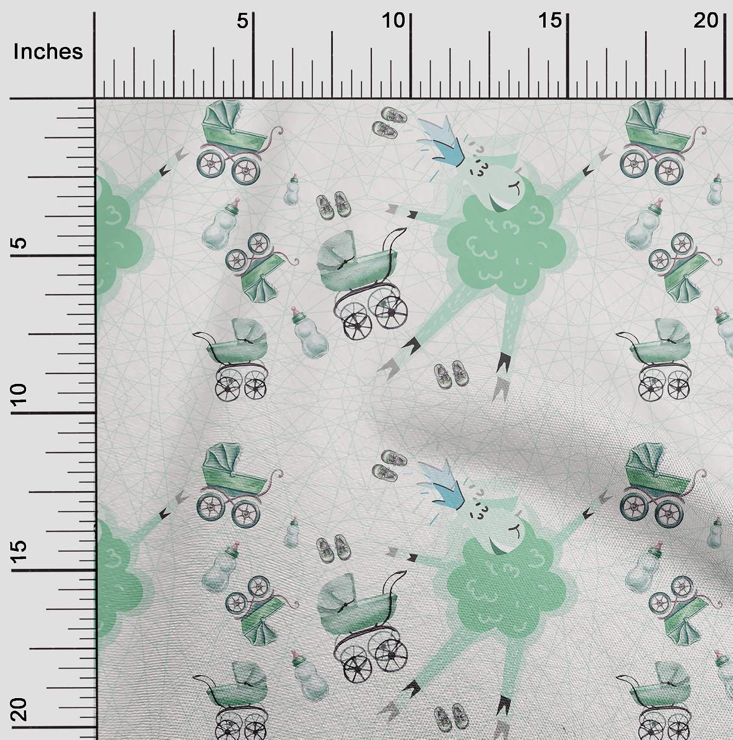 oneOone Cotton Flex Turquoise Blue Fabric Cartoon Sheep,Baby Feeder & Baby Stroller Kids Craft Projects Decor Fabric Printed By The Yard 40 Inch Wide