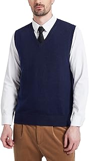 Men's Wool Blended Vest Sweater Relaxed Fit V Neck Sleeveless Knitted Pullover