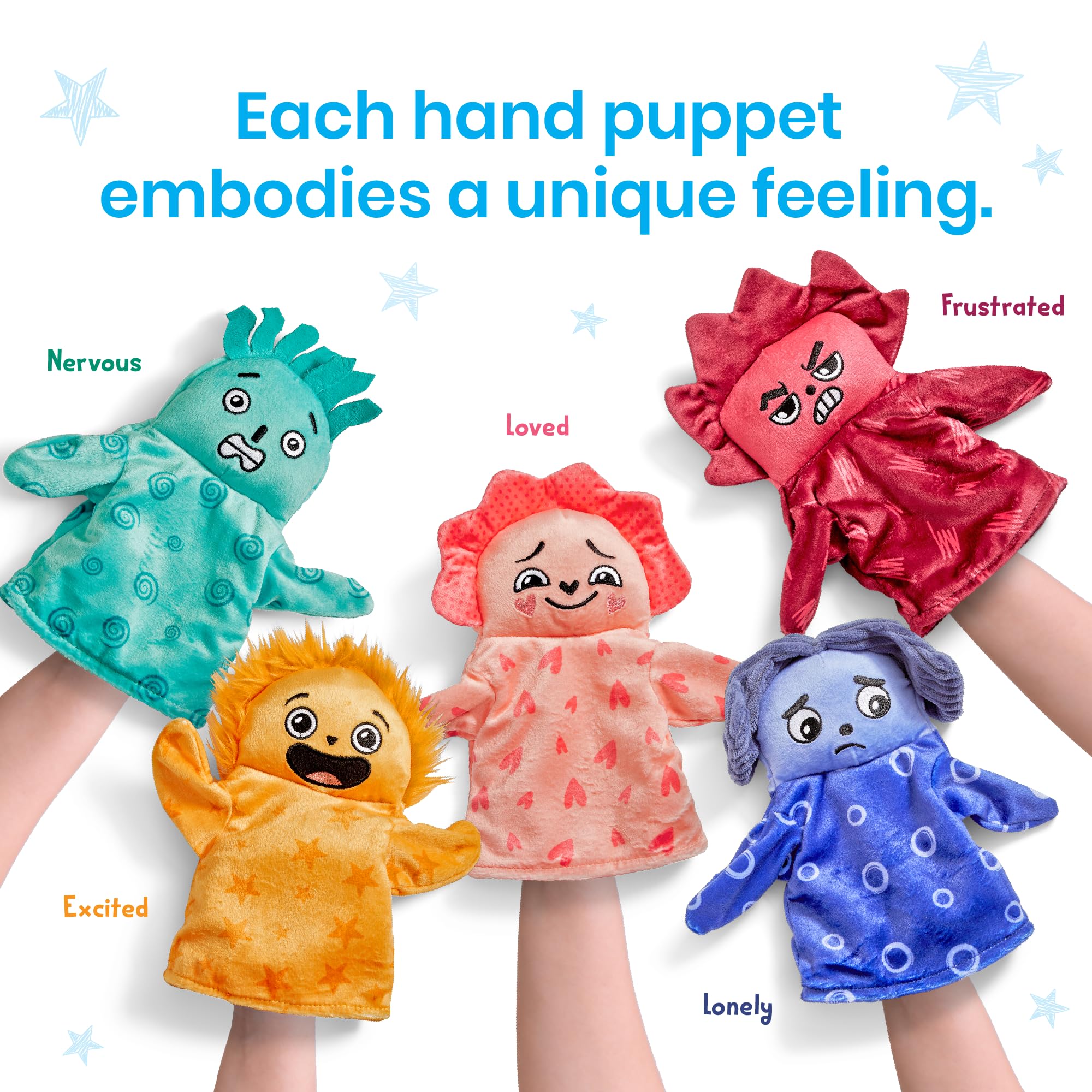 Learning Resources Feelings Family Hand Puppets Loved, Nervous, Frustrated, Lonely & Excited, Social Skills Activities - Image 4