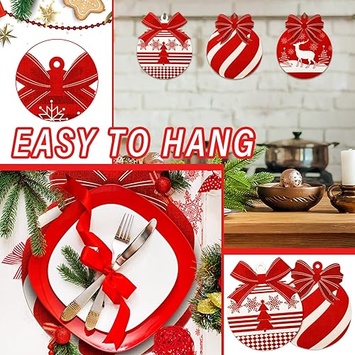 Miniatura 4 de 8 manteles individuales de Navidad, bolas de Navidad, manteles individuales lavables, antideslizantes, resistentes al calor, para decoración del