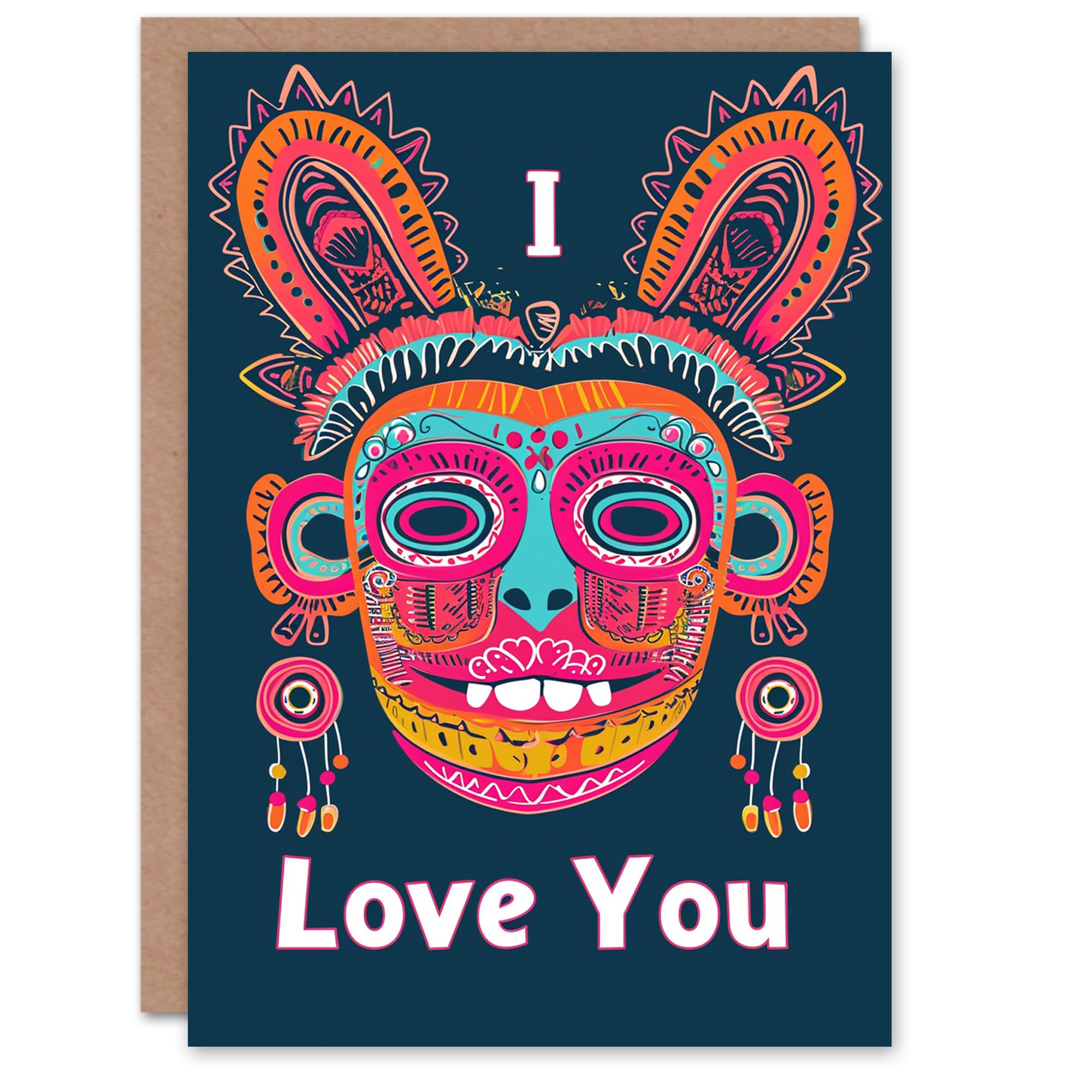 Artery8 Valentines Day Greeting Card I Love You Tribal Mask For Her Wife Partner