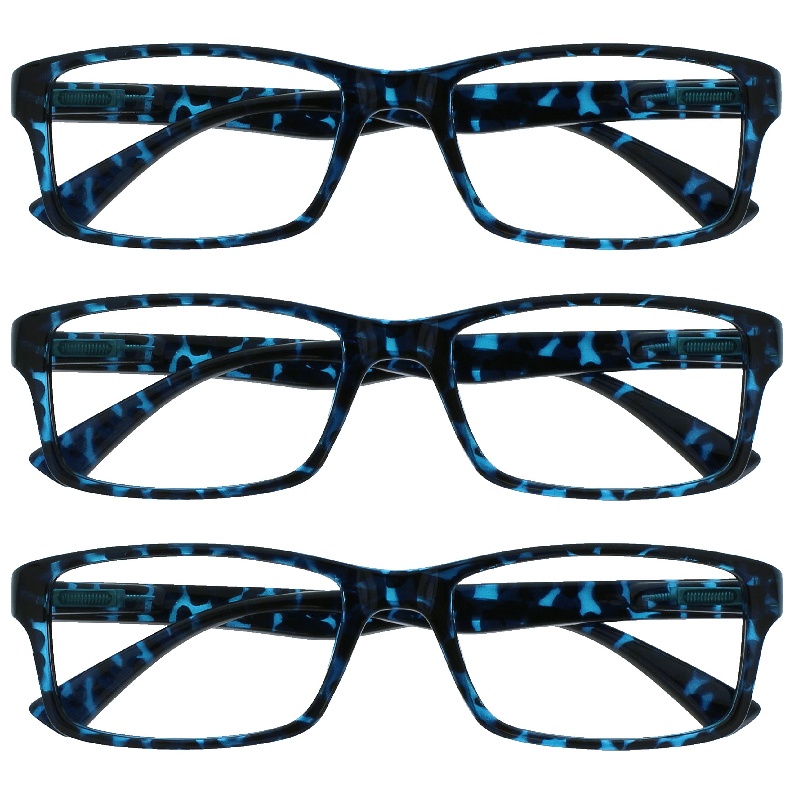 OPULIZE Reading Glasses Blue Tortoiseshell Readers Value 3 Pack Mens Womens UVR3092BL +2.00