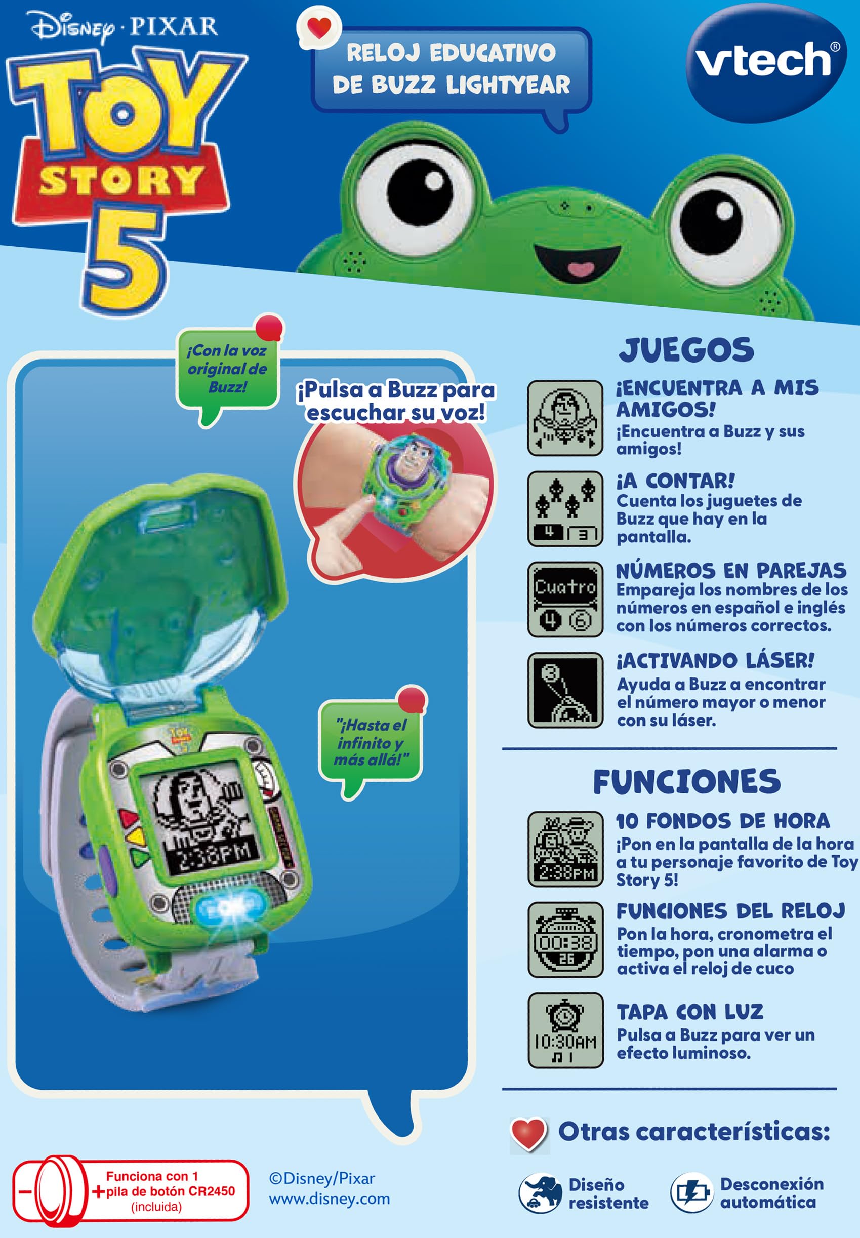 VTech - Reloj Educativo de Buzz Lightyear - Toy Story 5, Smartwatch Interactivo para niños +3 años, Versión ESP.