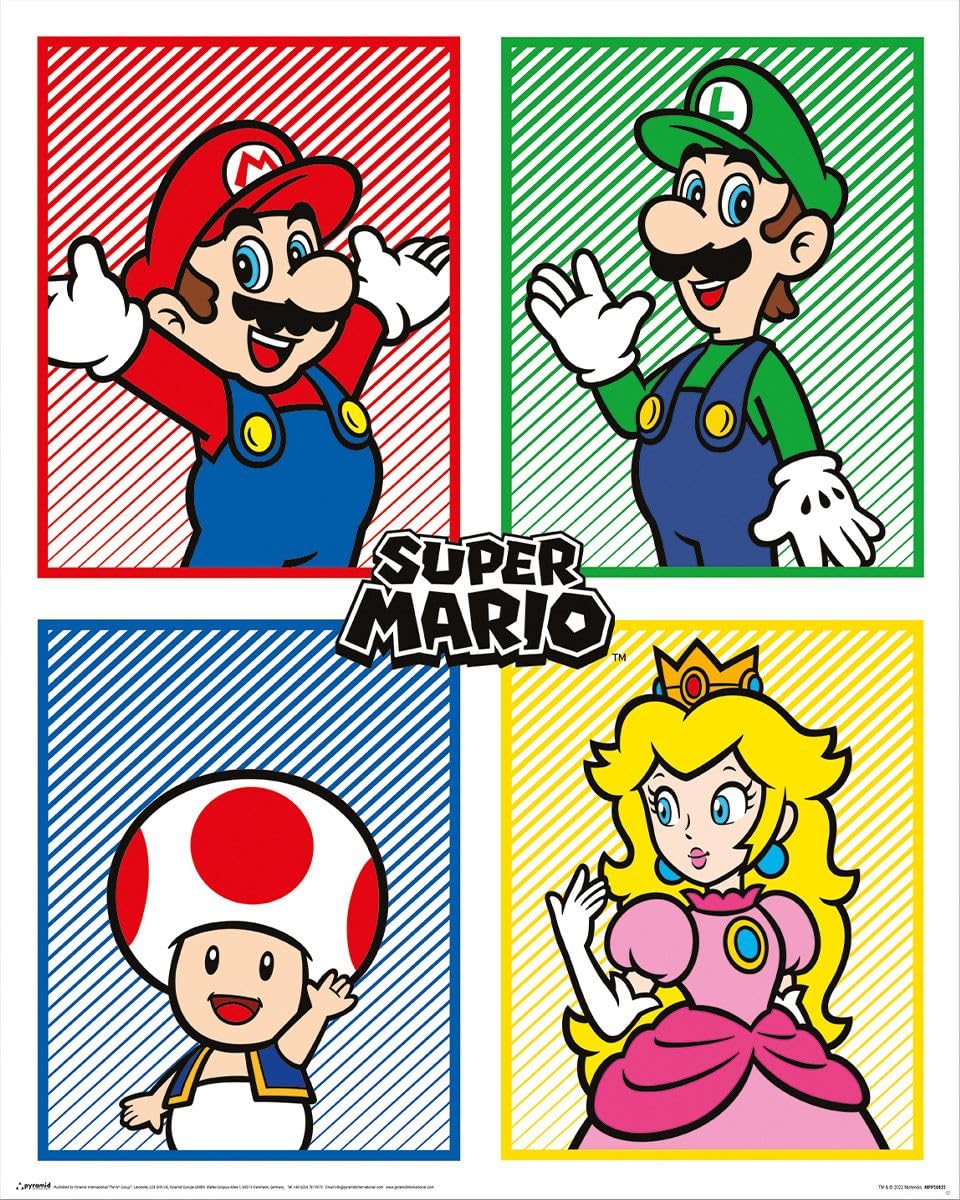 Grindstore Multicolour Super Mario Mini Poster (4 Colour) - Laminated Wall Art Print, Room Decor, Bedroom Home Office Decoration, Gift Idea, Novelty Wall Decor, Compact Art Print
