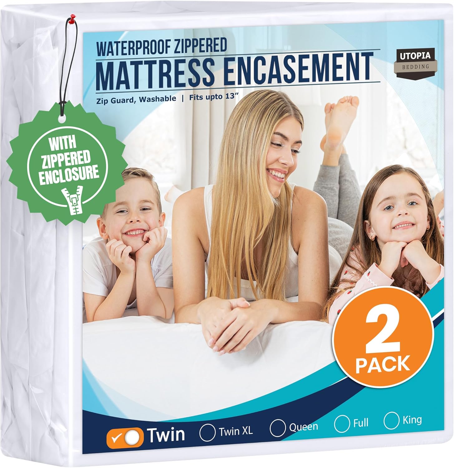 Utopia Bedding Mattress Protector Zippered Twin Size (Pack of 2), 100% Waterproof Bed Bug and Dust Mite Proof Mattress Encasement, Absorbent 6 Sided Mattress Cover