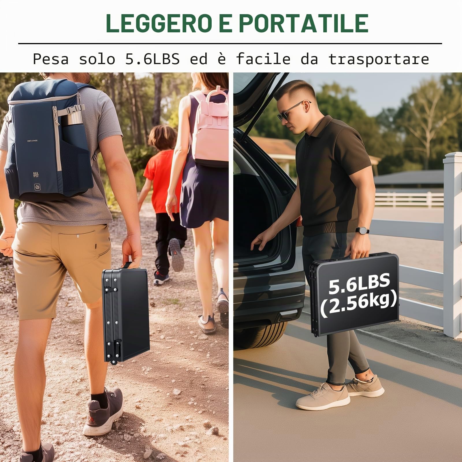 JiGiU Tavolo da Picnic Pieghevole per Esterno in MDF Nero con Gambe Filettate in Metallo, 3 Altezze Regolabili (27.3/51/74.7 cm), Portatile - per Campeggio, Giardino, Spiaggia