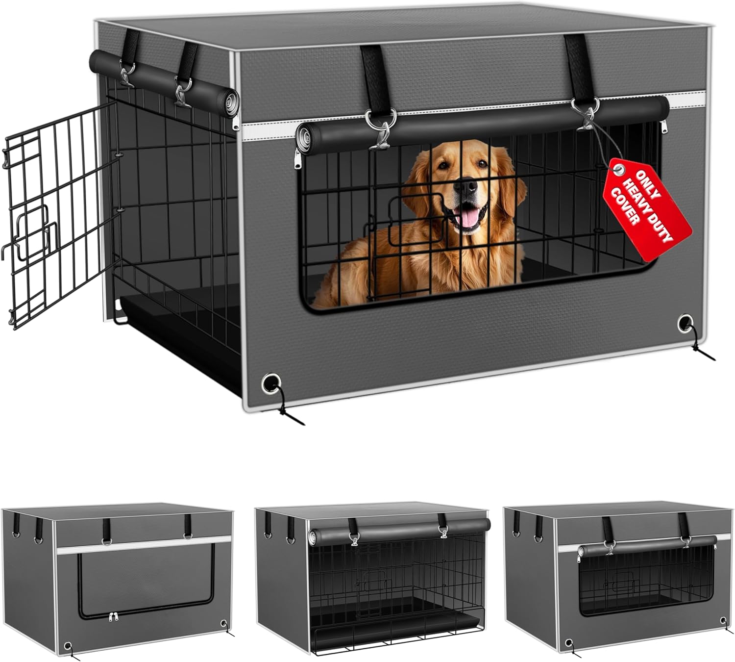 Canine Crate Cowl 42 Inch Insulated Tear-Resistant – Heavy-Responsibility & Chew-Proof Canine Kennel Cowl Indoor/Outside Use, Seamless Match Most Wire Crates, Grey(Cowl Solely)