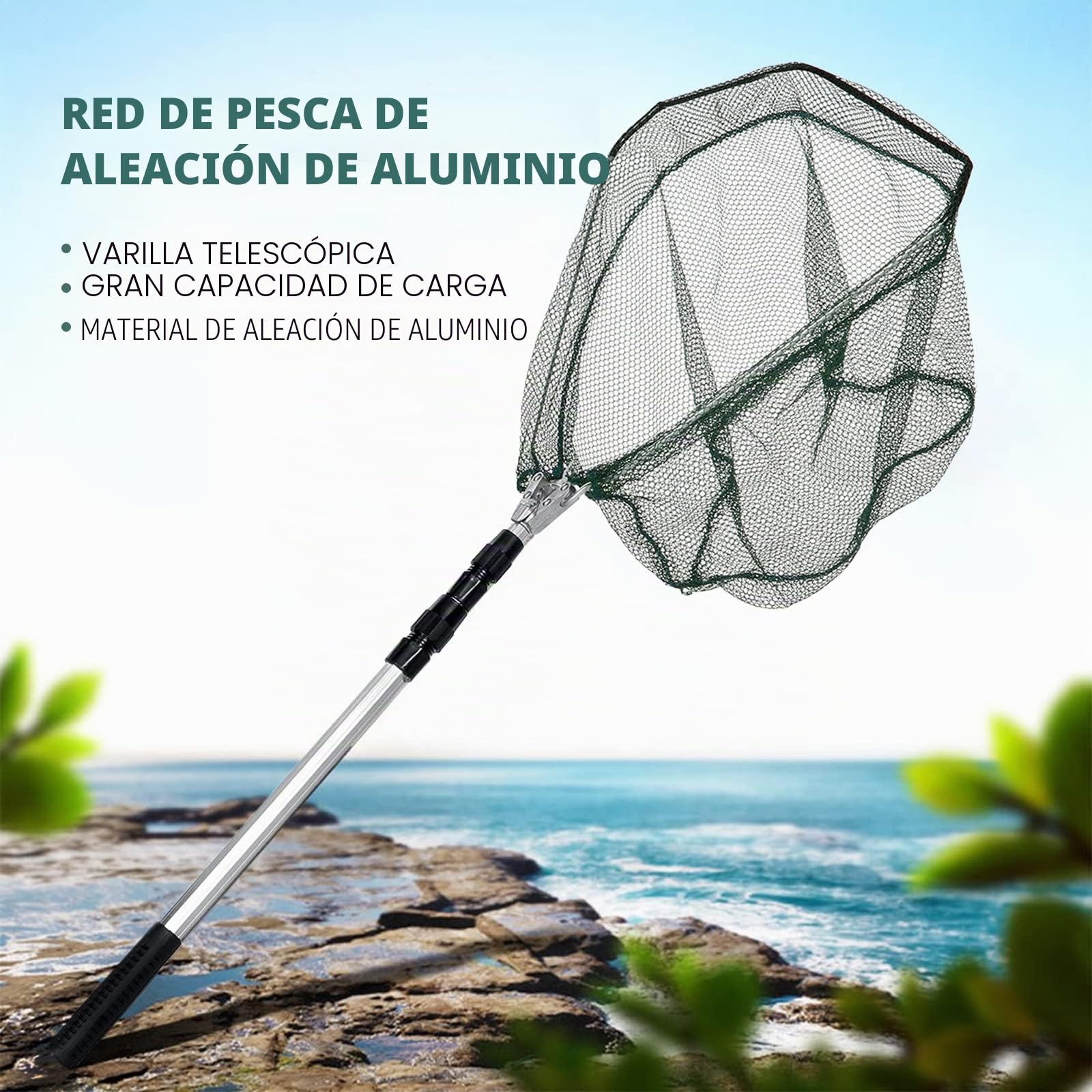 KK'S GLAMS® Red de aterrizaje telescópica de pesca, plegable, extensible, mango de poste de aleación de aluminio de 1,5 m, ligero y portátil para captura de pájaros y peces