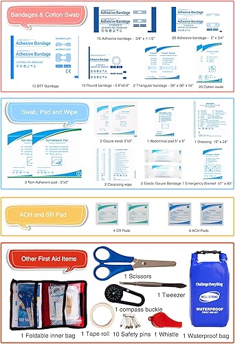 Miniatura 8 de WELL-STRONG Kit de primeros auxilios impermeable con parte superior enrollable, kit de emergencia para barco con contenido impermeable para pesca,