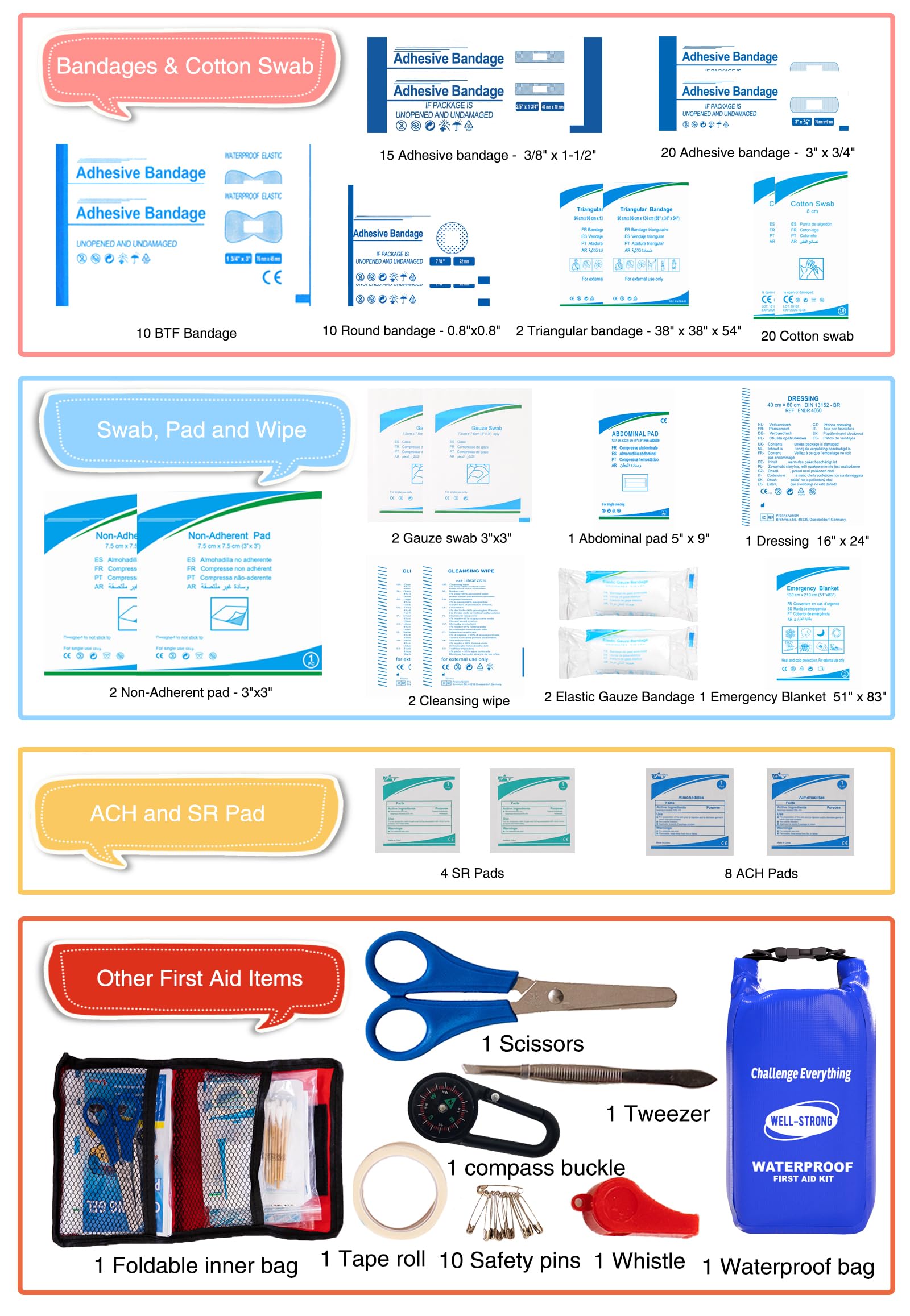 Kit de primeros auxilios impermeable, kit de emergencia para lancha enrollable con contenido impermeable para pesca, kayak, barco, natación, camping, rafting, playa, azul