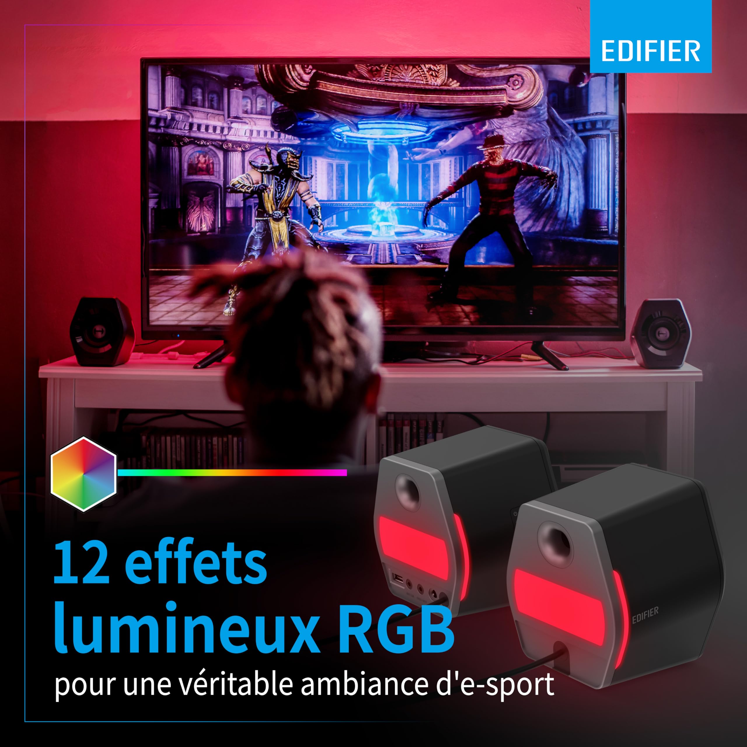 Edifier G2000 - Enceintes Bureau 2.0 Bluetooth Gaming RGB Noir