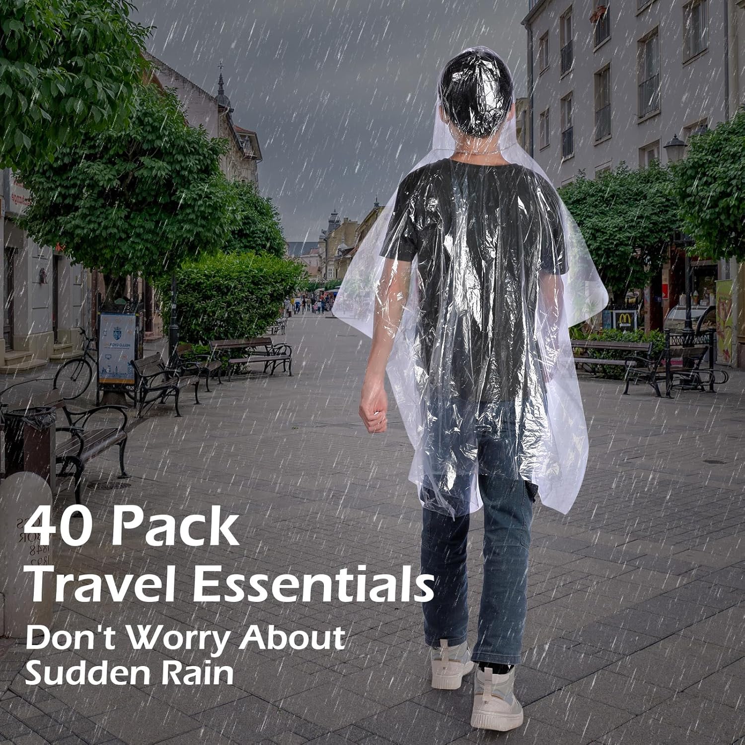 Berlune 40 Pcs Disposable Rain Ponchos Bulk for Adults Emergency Disposable Ponchos Family Pack with Hood Waterproof Raincoat - Image 6