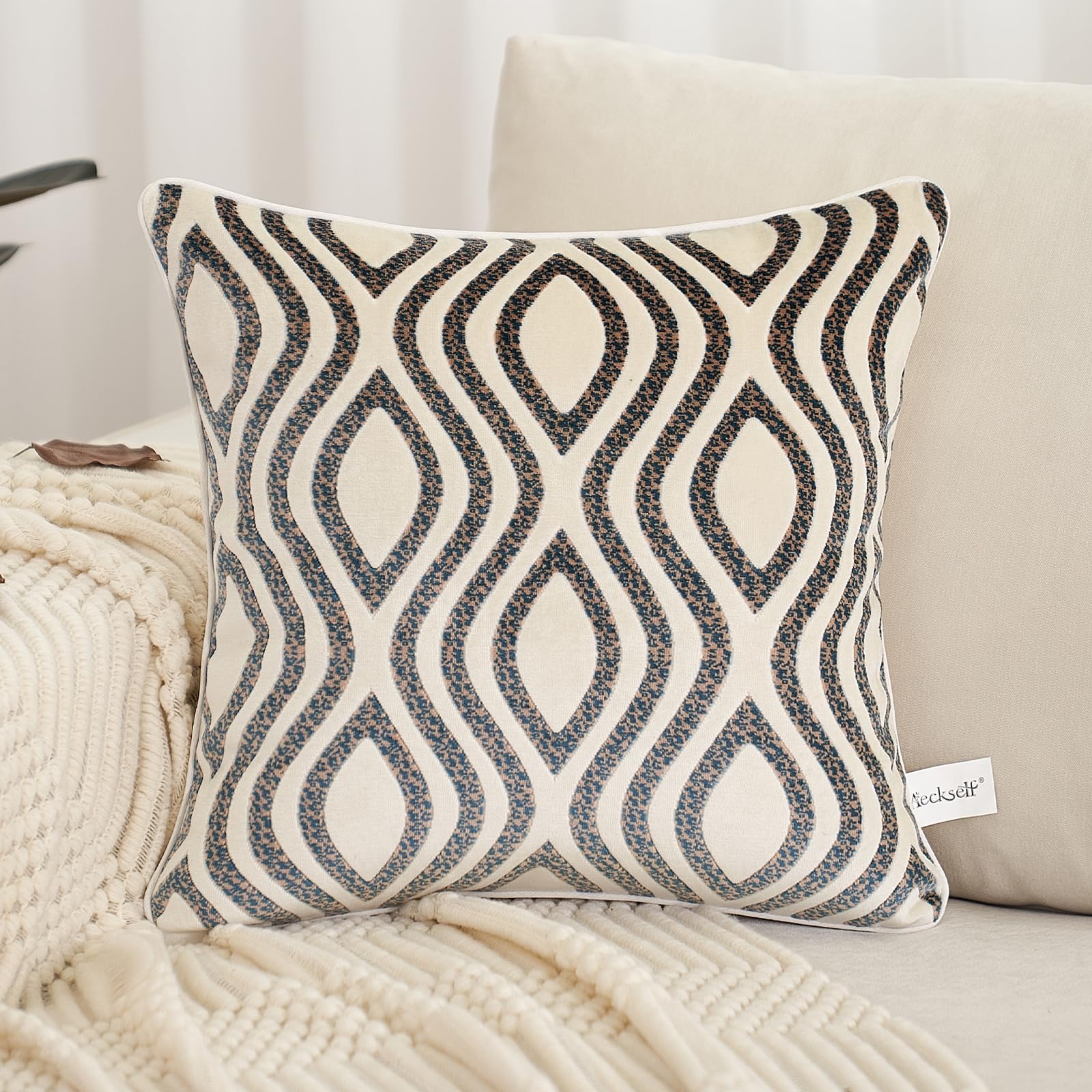 Photo 1 of Aeckself 20 x 20 Inch White Leopard Print Wave Stripes Throw Pillow Cover, Cut Velvet Accent Fall Pillow Cover Luxury Modern Pillowcase Square Decorative Pillow for Couch Living Room Bedroom Leopard Print 20" x 20"