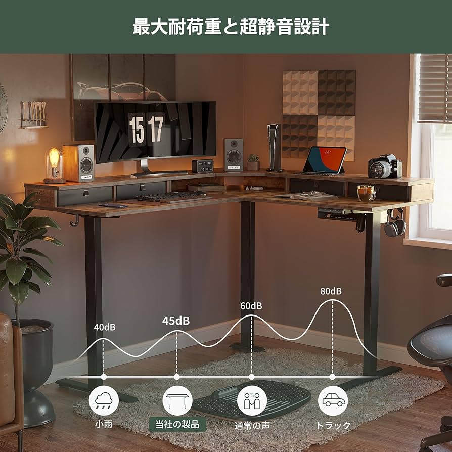 Amazon | FEZIBO 昇降デスク l字 電動 昇降式デスク 幅160*140cm