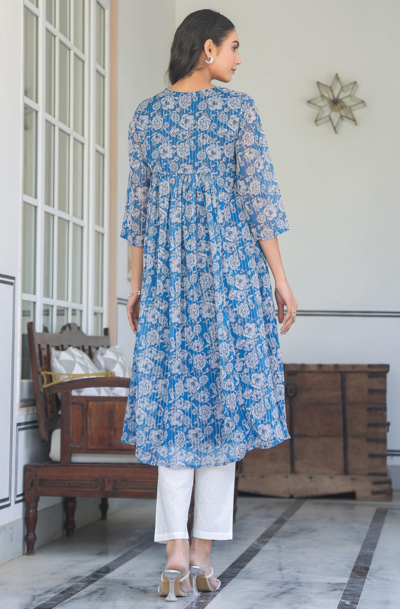 Janasya Women's Chiffon Lurex Floral Printed A-line Kurta product image 3