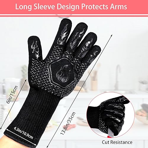 Miniatura 28 de Guantes ignífugos para barbacoa, guantes resistentes a cortes de parrilla 1472°F guantes resistentes al calor, guantes de horno de silicona