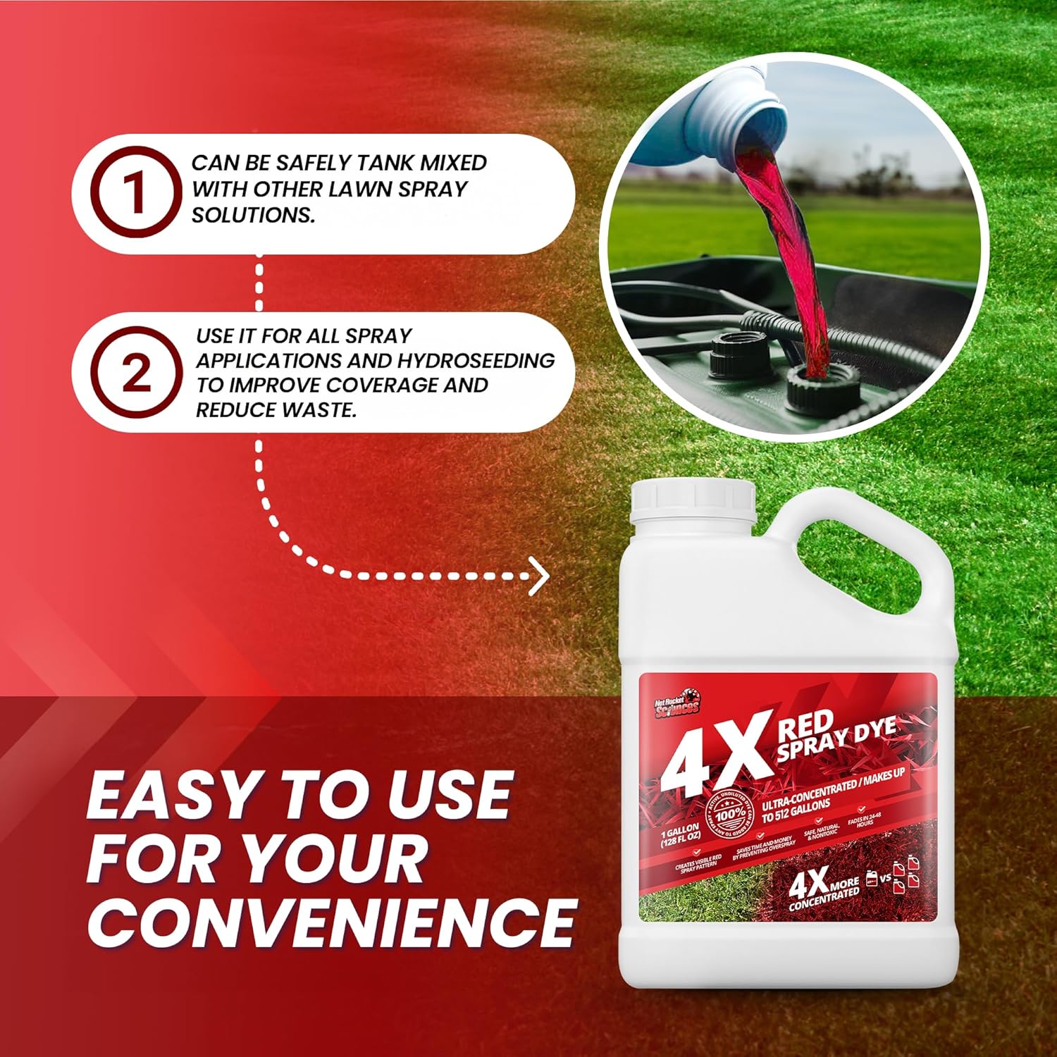 1 Gallon 4X Red Spray Dye - Makes 512 Gallons of Concentrated Spray Pattern Indicator Dye, Ideal Fertilizer Marking, Lawn Turf Mark and Marker, Mark Where You've Sprayed with Red Color Indicator