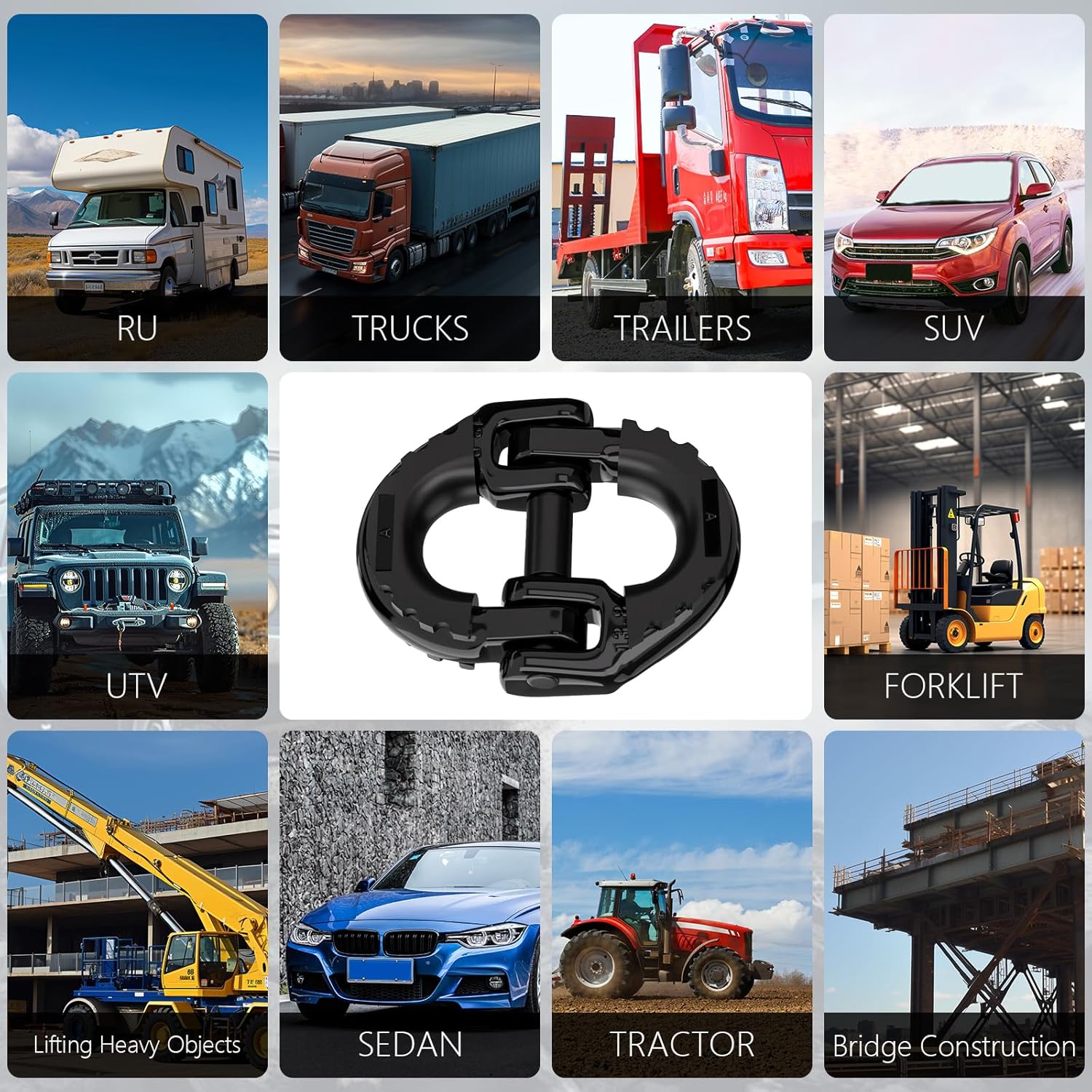 Trailer Accessory 2-Pack 1/2 in. Black Safety Chain Connector Link, G80 Trailer Hitch, 12,000 lb Load - Image 6