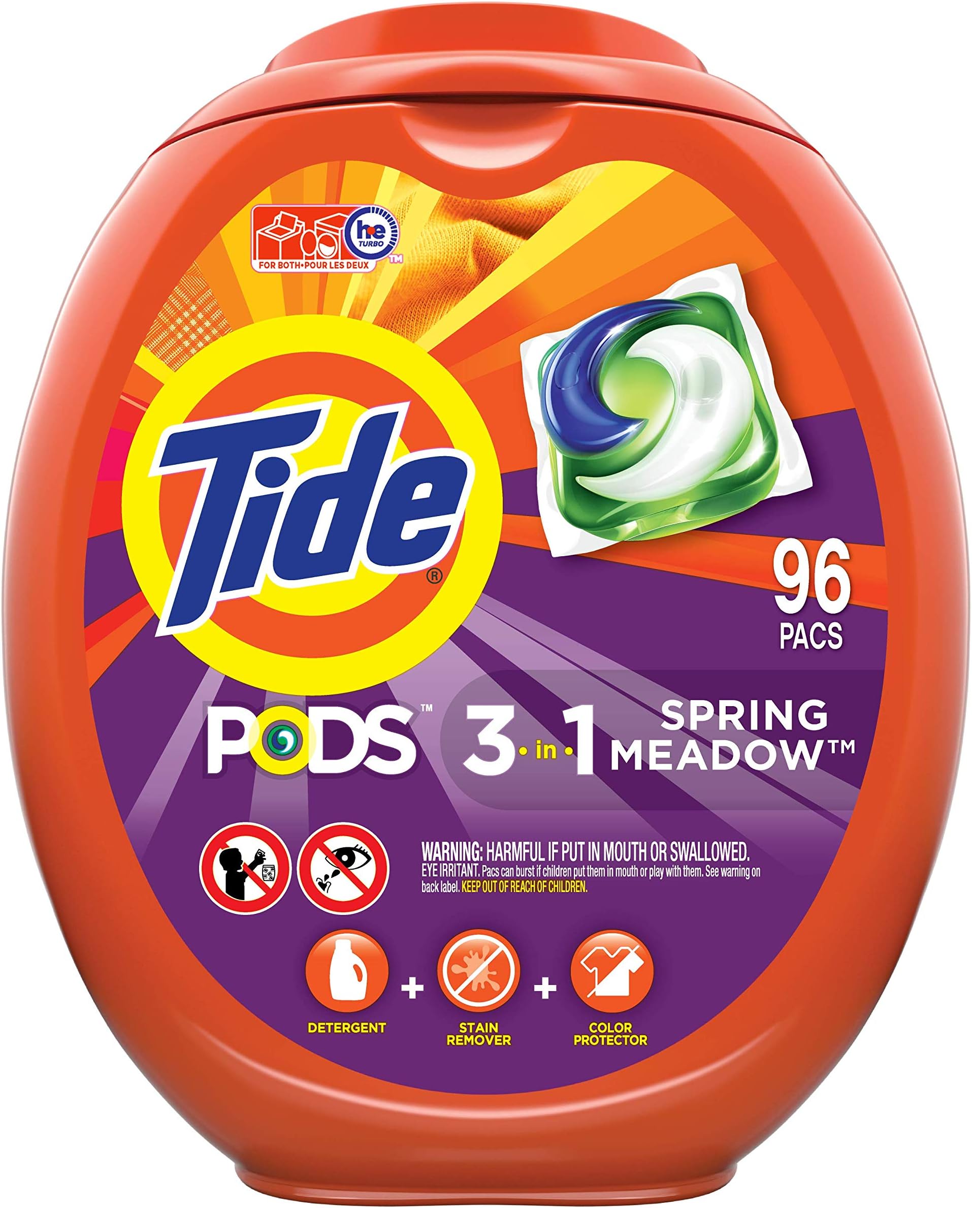 TidePODS Liquid Laundry Detergent Pacs, Spring Meadow, 96 Count