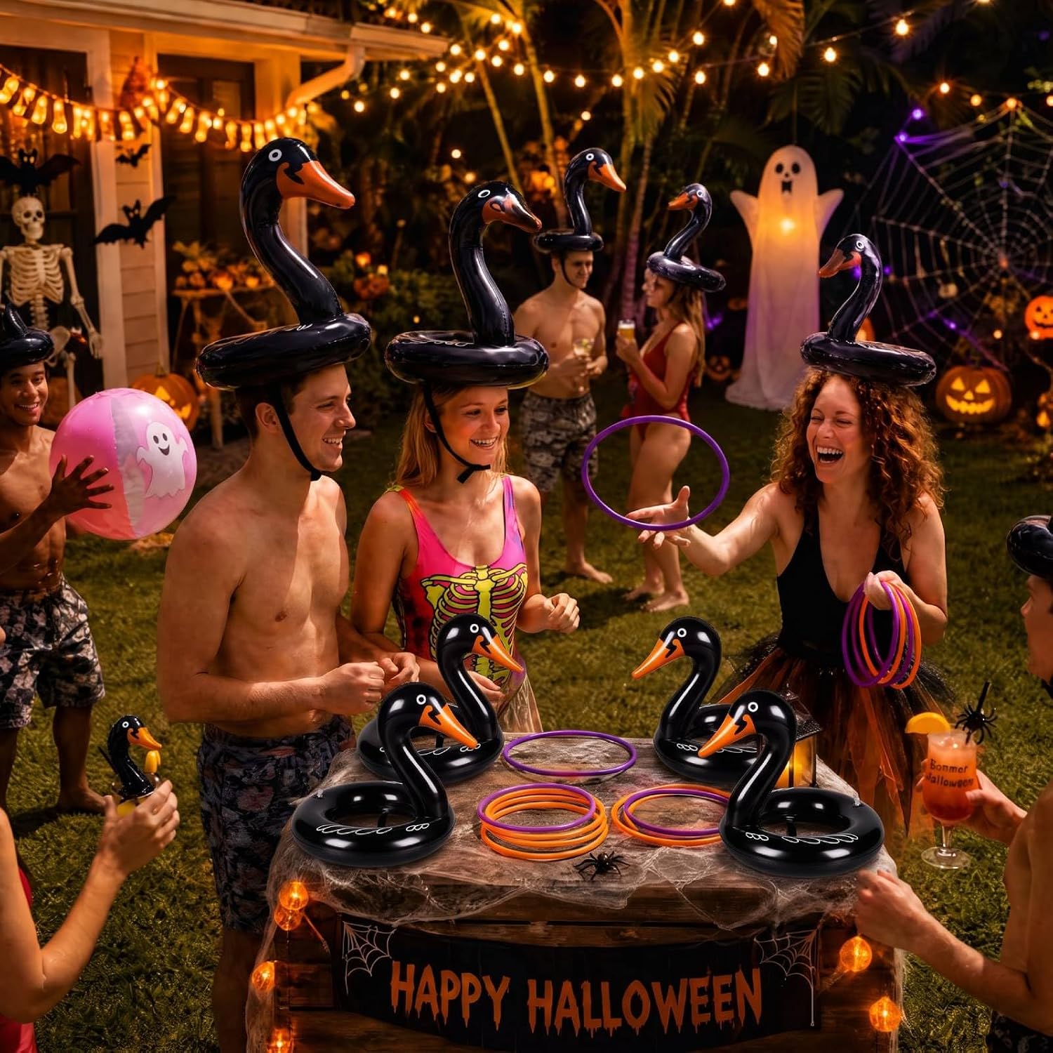 Blueweenly 6 Pack Summer Halloween Inflatable Swan Pool Ring Toss Games image 3