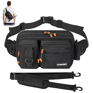 THKFISH Fishing Waist Pack - Waterproof Fanny Pack for Women & Men - Portable Sling Bag for Outdoor & Fly Fishing (BLACK-LARGE) - Amazon product rated Grade A