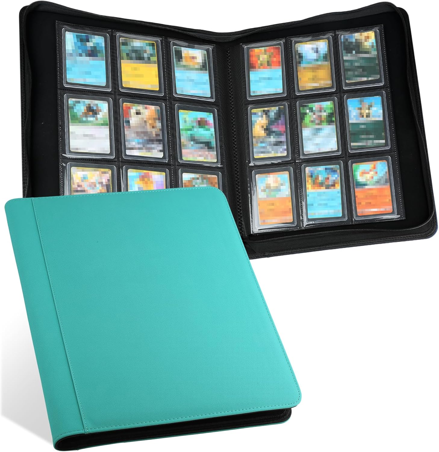 GERMUN Toploader Binder, Holds 324 Toploaders, 9 Pocket Top Loader Binders with Sleeves for 3 x 4'' Toploaders, Double-Sided Pocket Top Loader Storage Binder, Trading Card Binder - Diamond Lake Blue